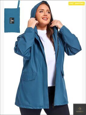 Waterproof Hooded Raincoat Lightweight Packable Windbreaker Plus Size Rain
